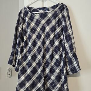 Denim&Co Navy and White Checkered Blouse